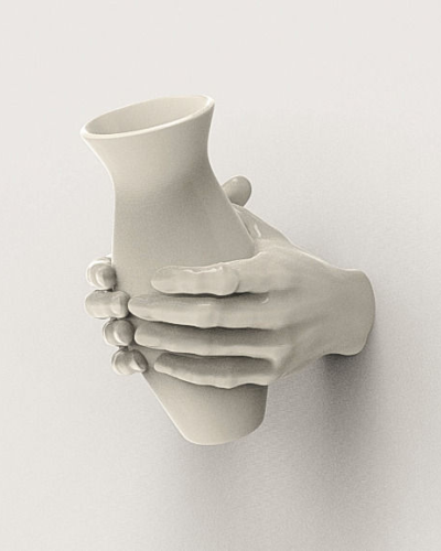 White vase holder with hands for wall mount